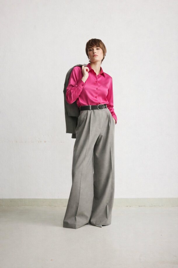 Women's Loose-Fit Satin Silk Shirt in Fuchsia